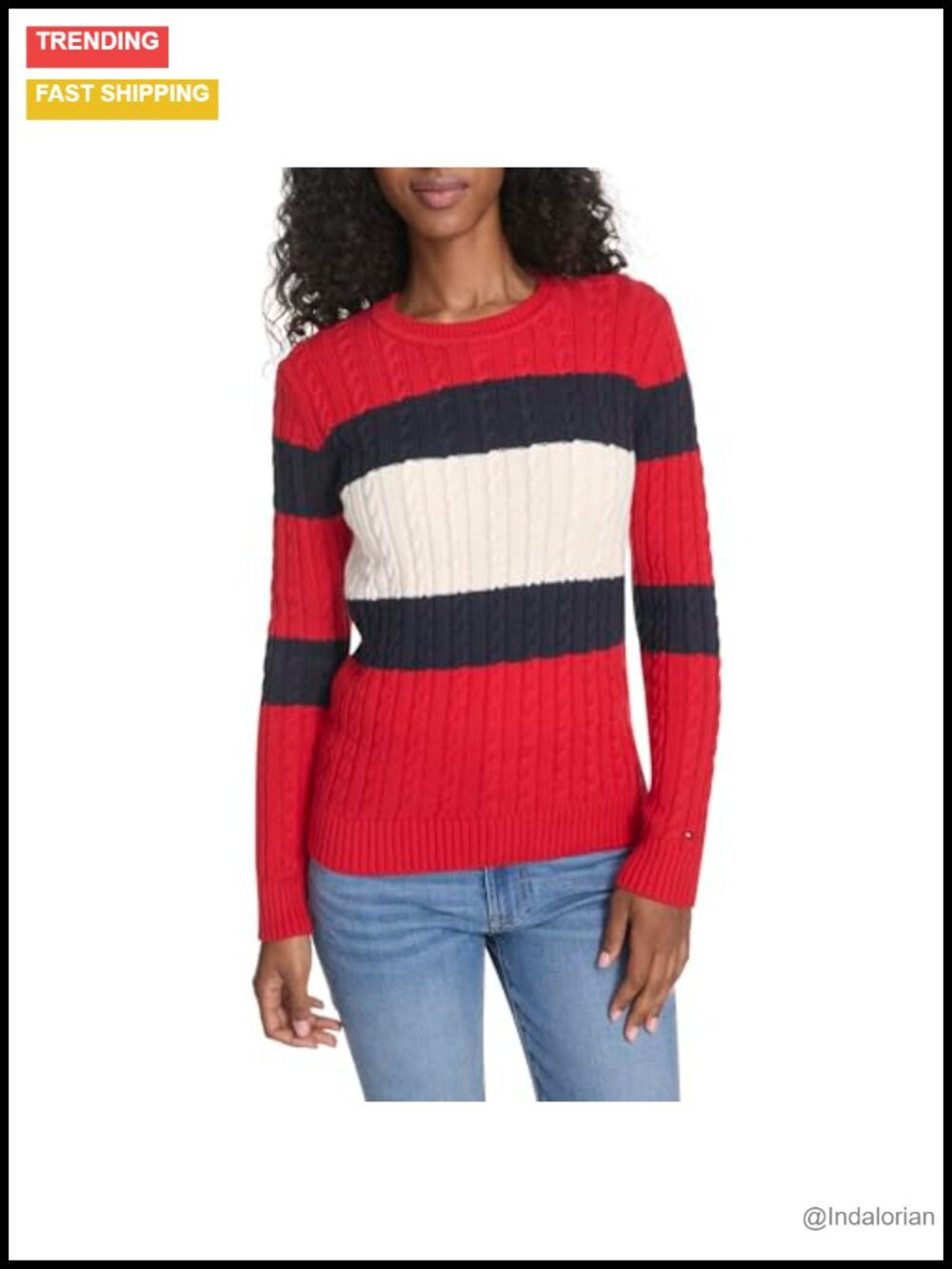 Cotton Crewneck Cable Knit Sweater Long Sleeve Pullover
